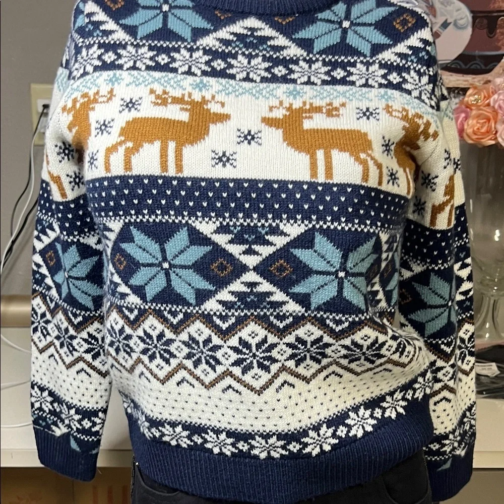 Kids Navy Blue Reindeer Crewneck Sweater